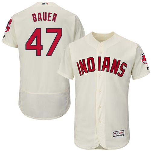 Indians #47 Trevor Bauer Cream Flexbase Authentic Collection Stitched MLB Jersey - Click Image to Close